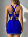 2PCS Blue 1950s Contrast Trim Cross-Back Bikini Set & Cover-Up - vintage swimsuit, pin-up swimwear for vintage lovers
