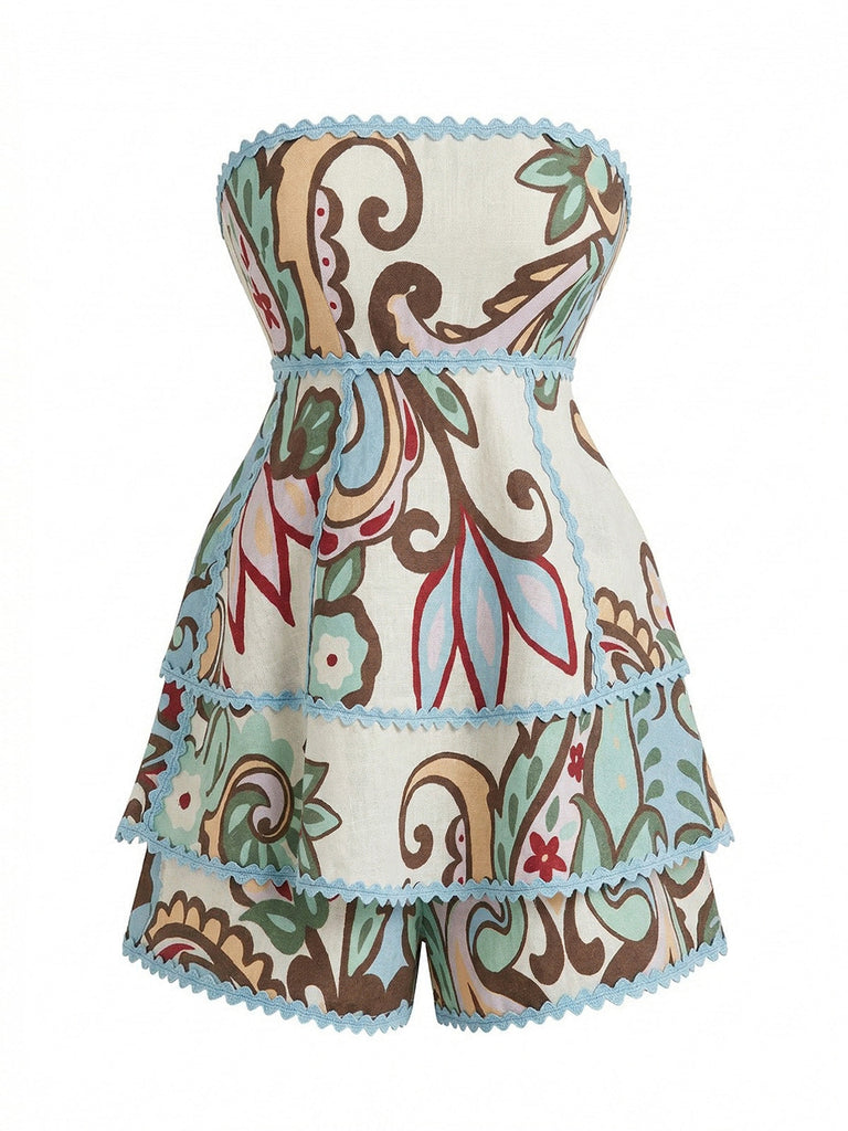 1950s High Waist Sleeveless Set Shorts Set