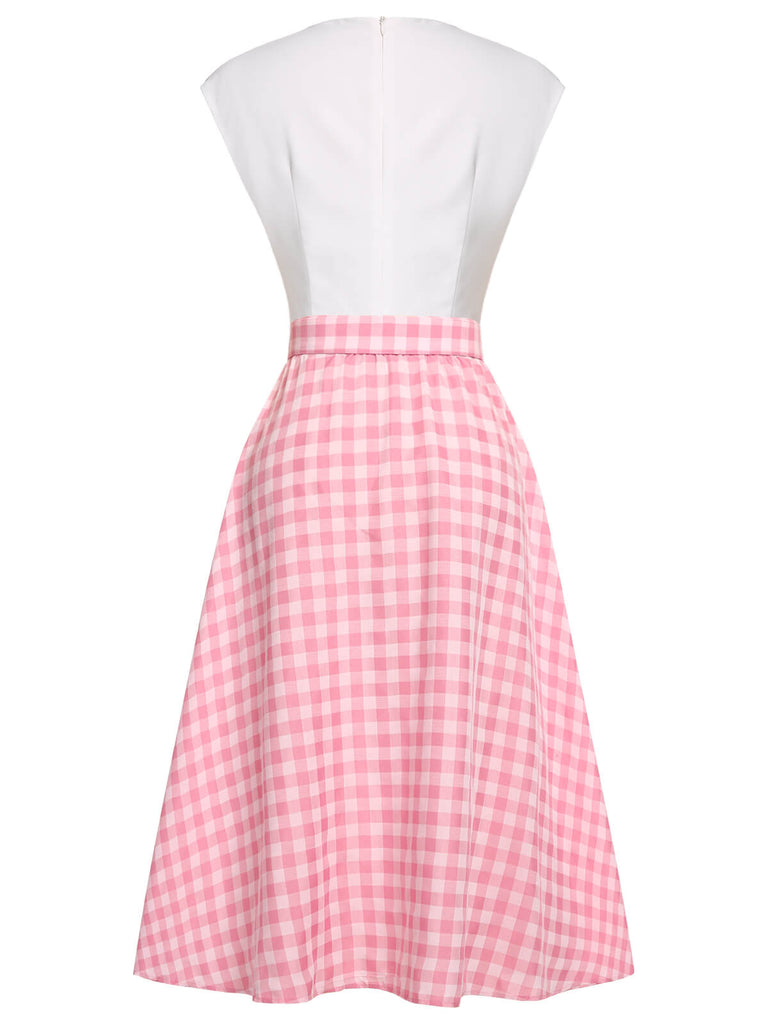 2PCS 1950s Pink Plaid Skirt & Romper With Belt - vintage skirt, retro style