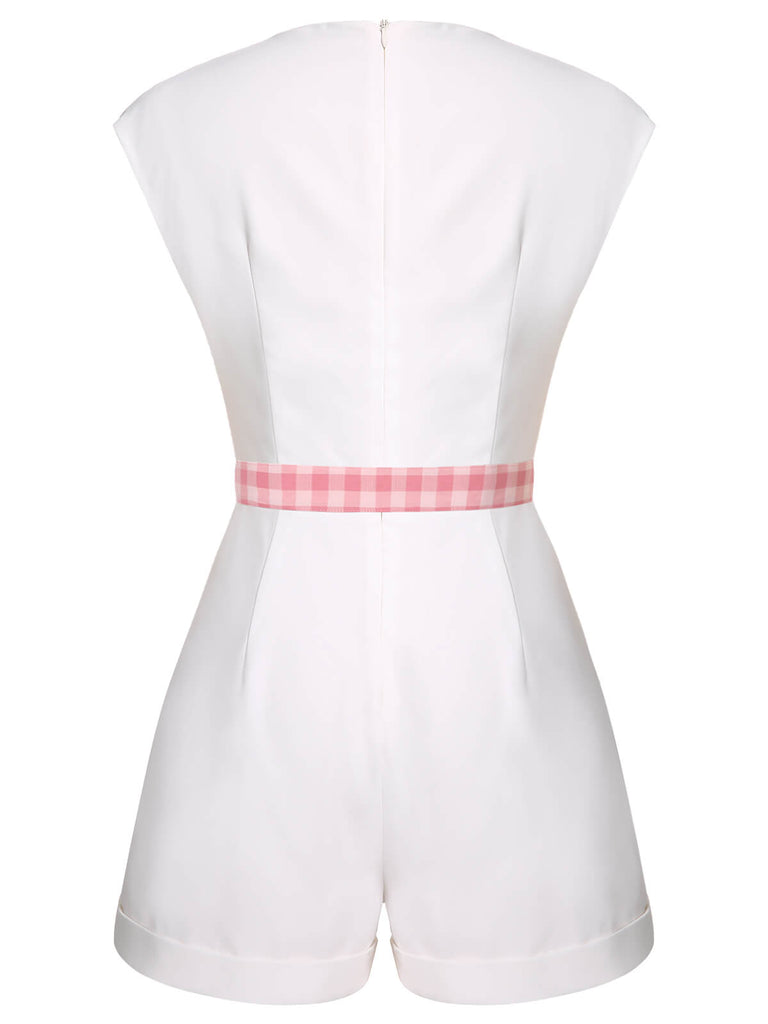 2PCS 1950s Pink Plaid Skirt & Romper With Belt - vintage skirt, retro style