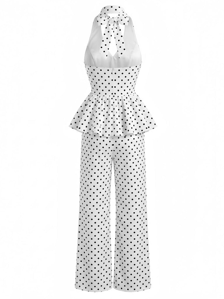 1950s Polka Dot Halter Ruffle Two Piece Set 6