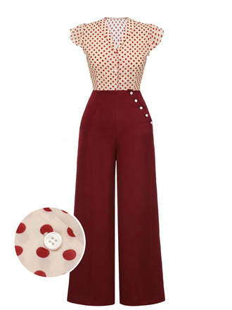 2PCS 1950s Red Polka Dot Blouse & Burgundy Pants: timeless style reimagined