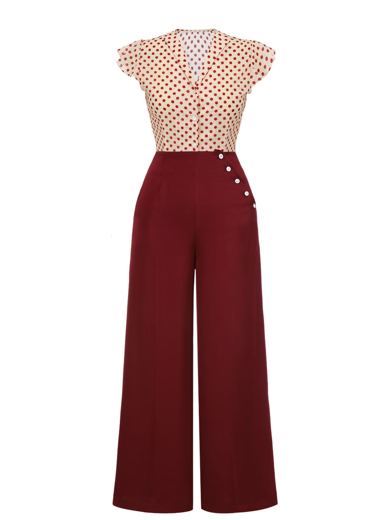 2PCS 1950s Red Polka Dot Blouse & Burgundy Pants — vintage elegance for the modern woman