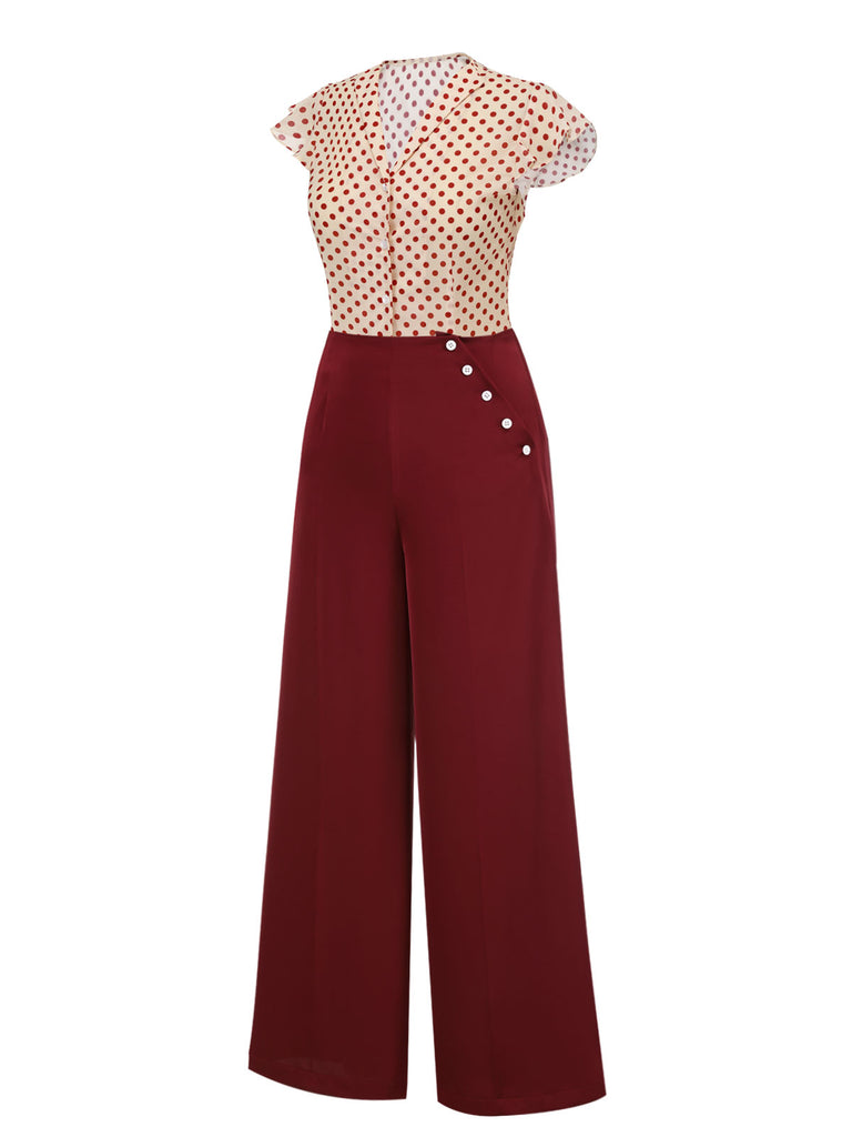 2PCS 1950s Red Polka Dot Blouse & Burgundy Pants: timeless style reimagined