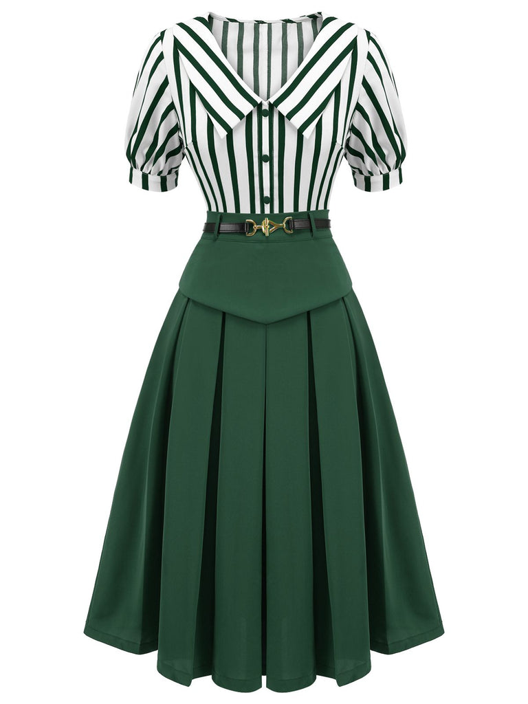 2PCS 1950s Striped Blouse & Pleated Skirt: timeless style reimagined