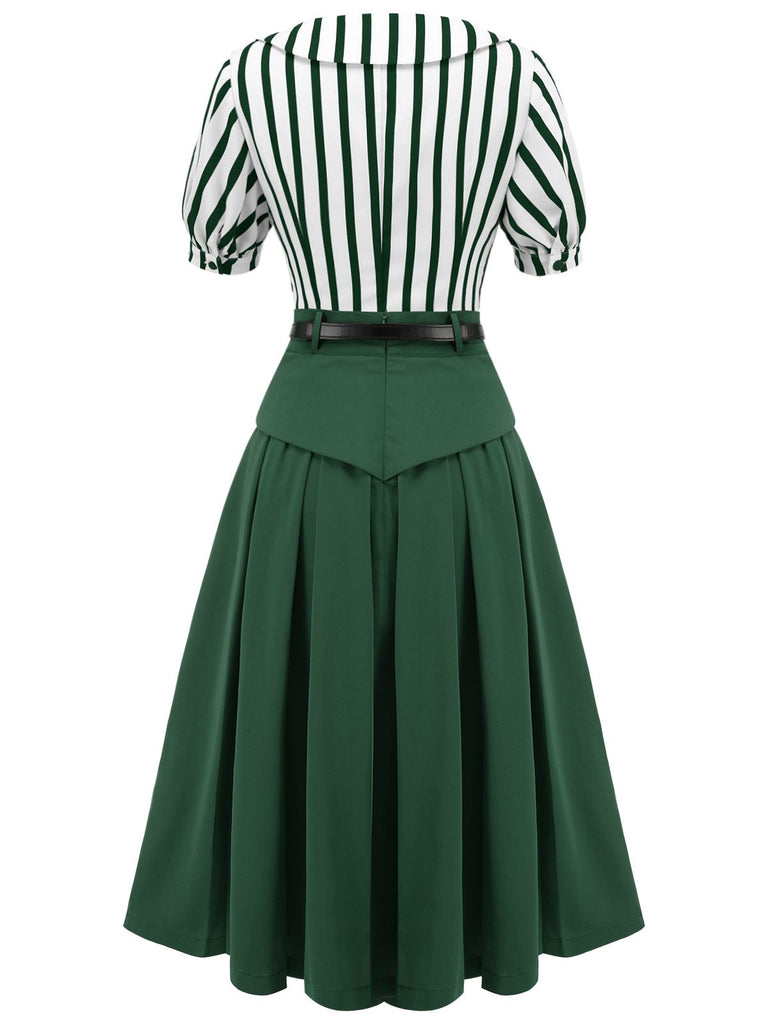 2PCS 1950s Striped Blouse & Pleated Skirt — vintage elegance for the modern woman