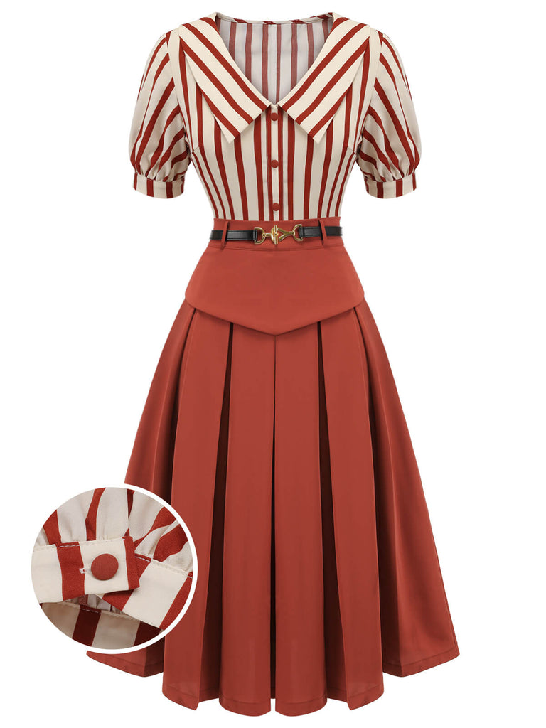 2PCS 1950s Striped Blouse & Pleated Skirt: timeless style reimagined