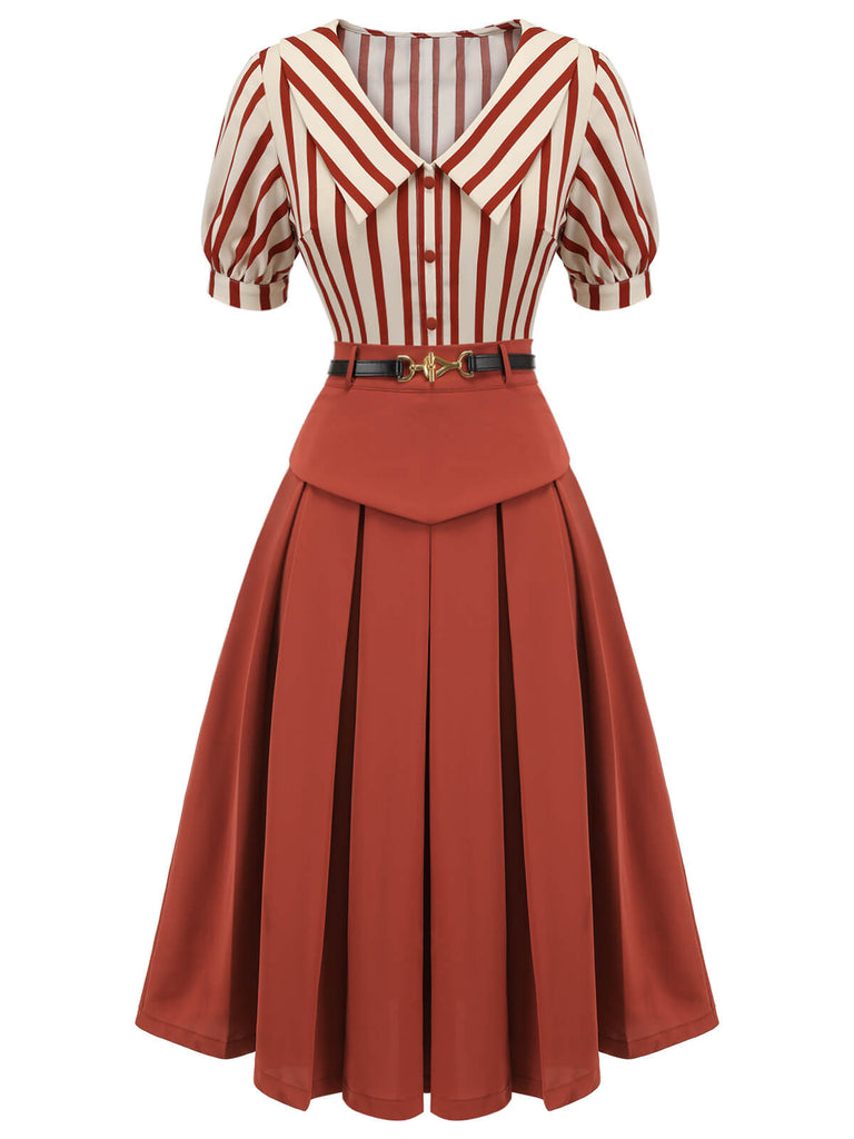 2PCS 1950s Striped Blouse & Pleated Skirt — vintage elegance for the modern woman