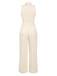 2PCS 1960s Beige Buttoned Vest Top & Pocket Wide Leg Pants, vintage top, retro blouse - perfect for women who love vintage and retro fashion