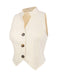 2PCS 1960s Beige Buttoned Vest Top & Pocket Wide Leg Pants, vintage top, retro blouse - perfect for women who love vintage and retro fashion