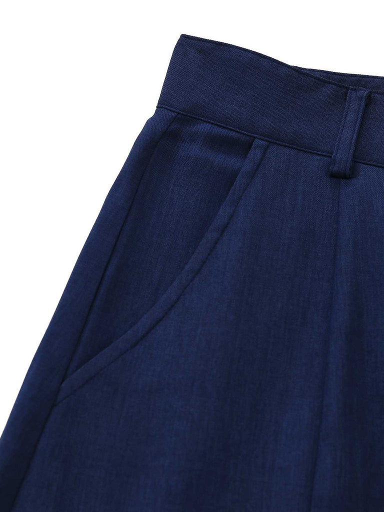 2PCS 1960s Bow-Neck Pinstripe Blouse & Denim Skirt | vintage skirt, retro style, swing skirt - perfect for retro fashion enthusiasts