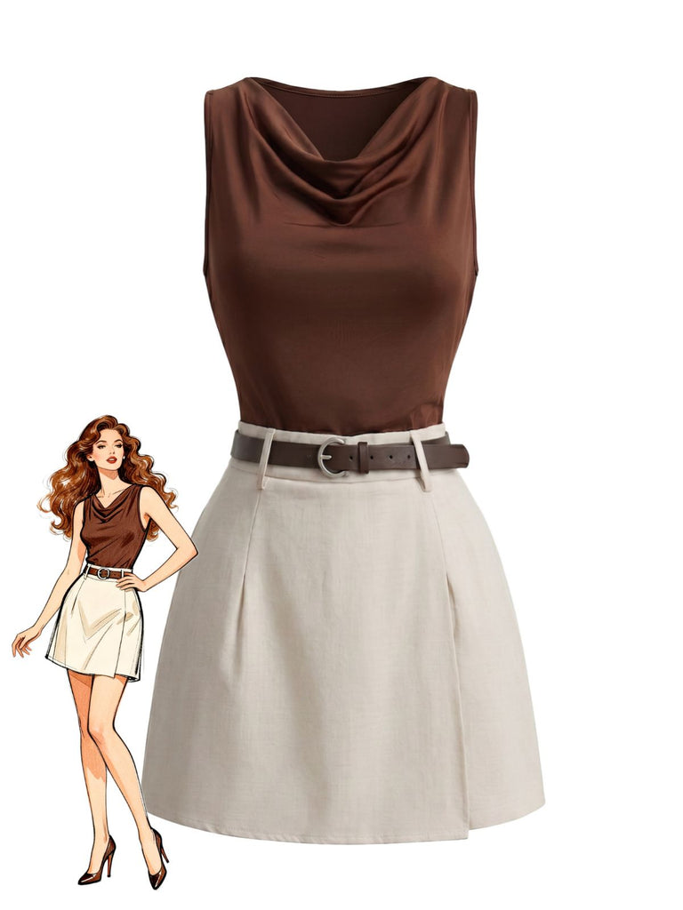 Light Coffee 1960s Vintage Two Piece Set 2