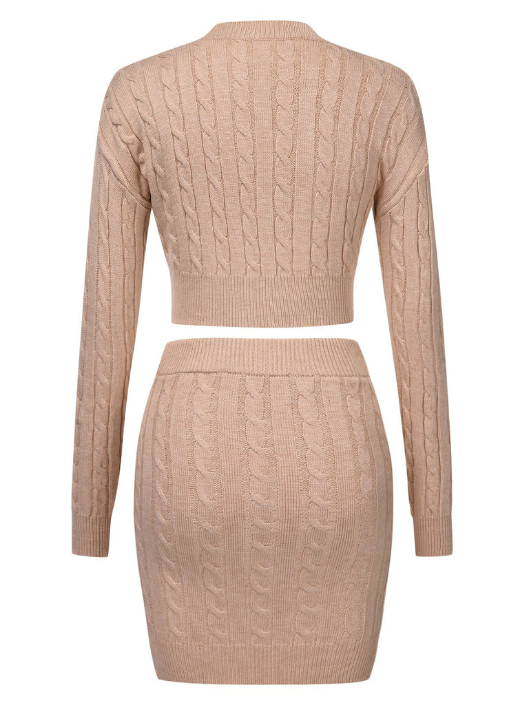 This 2PCS 1960s Knitted Cropped Sweater & Skirt spins 1960s stories with every step
