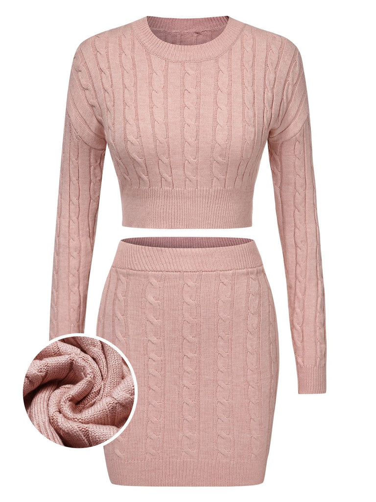 2PCS 1960s Knitted Cropped Sweater & Skirt: 1960s grace for the woman who dances through life