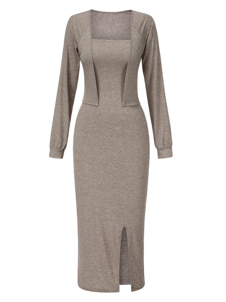 2PCS 1960s Knitted Slit Tube Dress & Short Cardigan: where 1960s romance meets her modern spirit