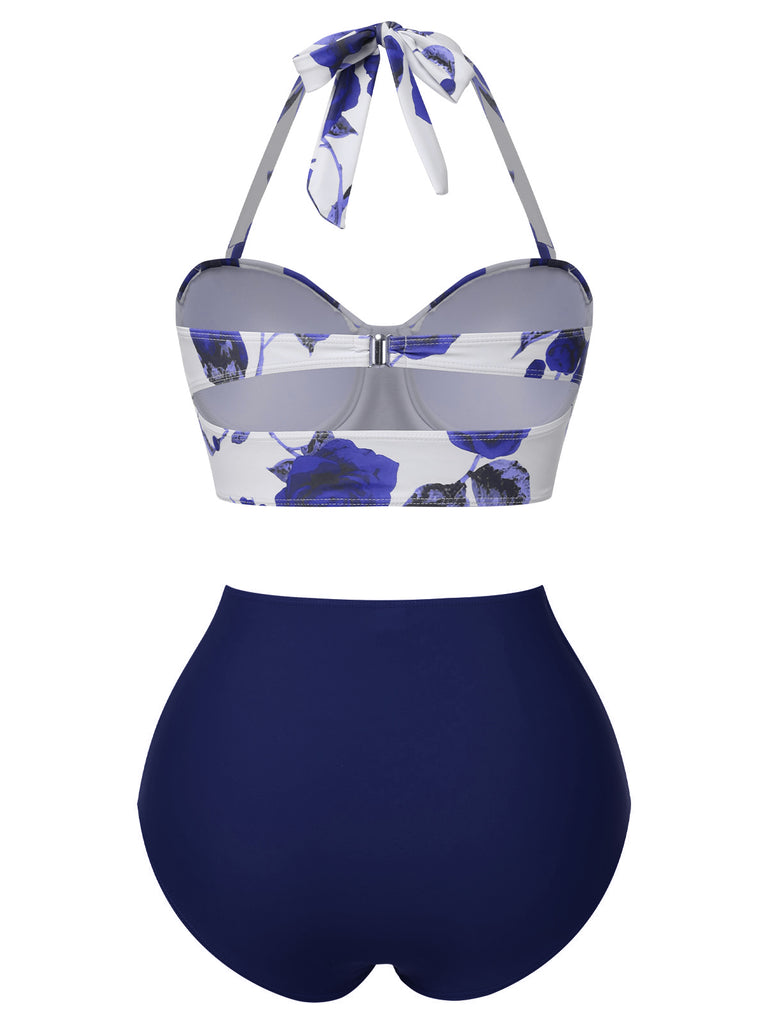She's wearing 2PCS 1960s Roses Halter Swimsuit & Skirt Cover-Up and the whole beach remembers the 1960s