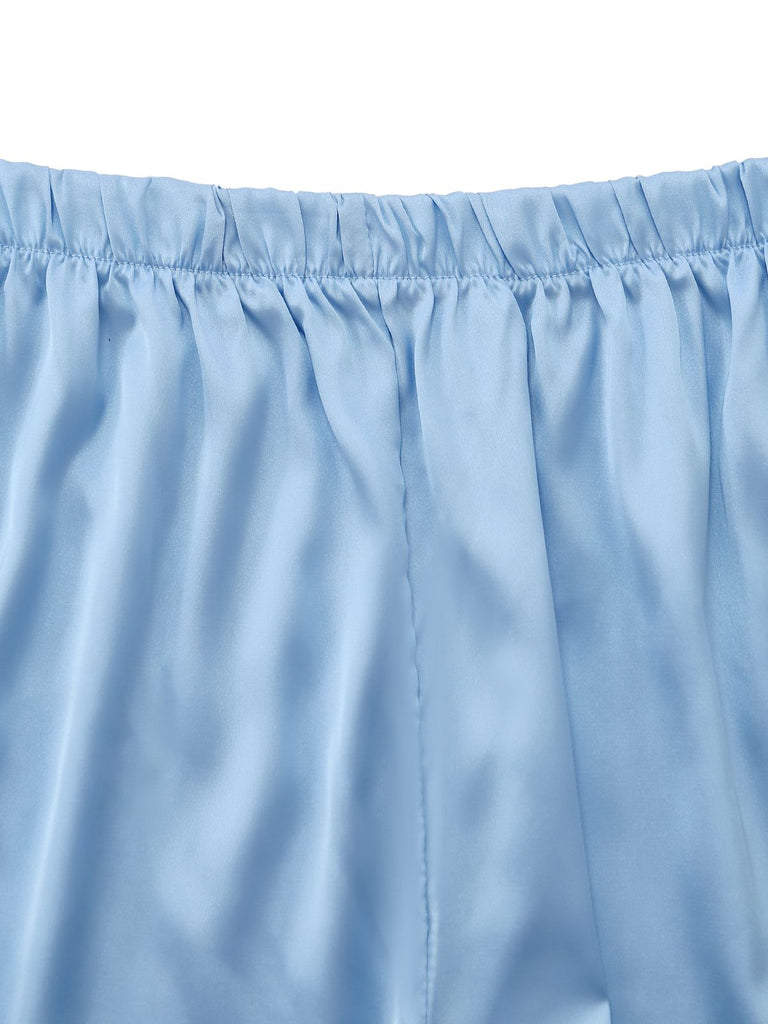 2PCS 1960s Satin Tie-Front Crop Top & Shorts - vintage fashion, retro style