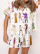 2PCS 1960s Singer Cartoon Print Button Pajama Set - vintage fashion, retro style