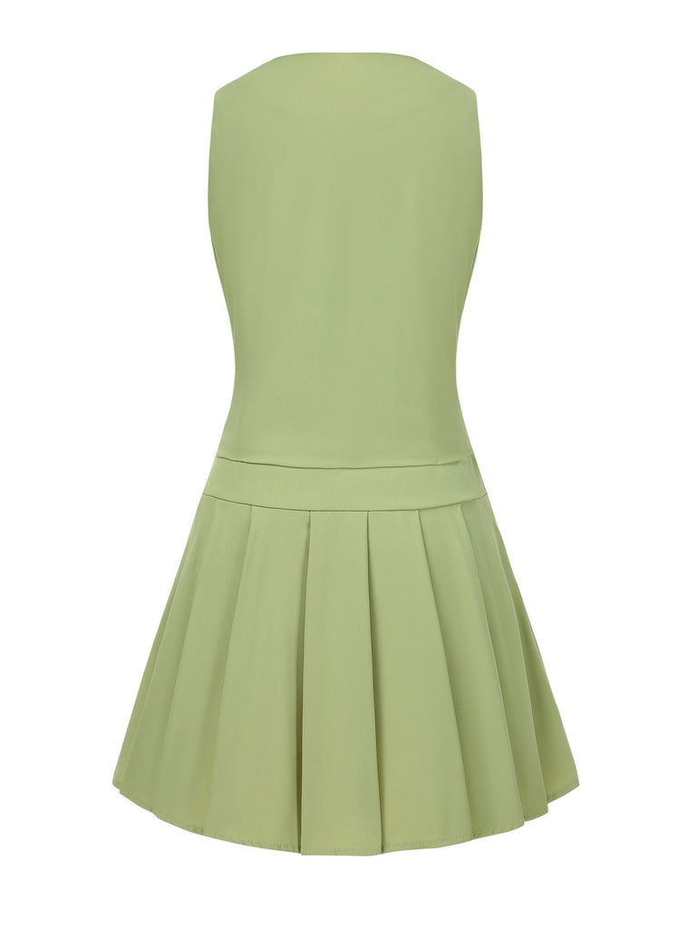 2PCS 1960s Solid Buttons Vest & Pleated Skirt, vintage skirt, retro style - perfect for women who love vintage and retro fashion