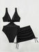 2PCS 1960s Solid Cut-Out Swimsuit & Skirt - vintage skirt, retro style