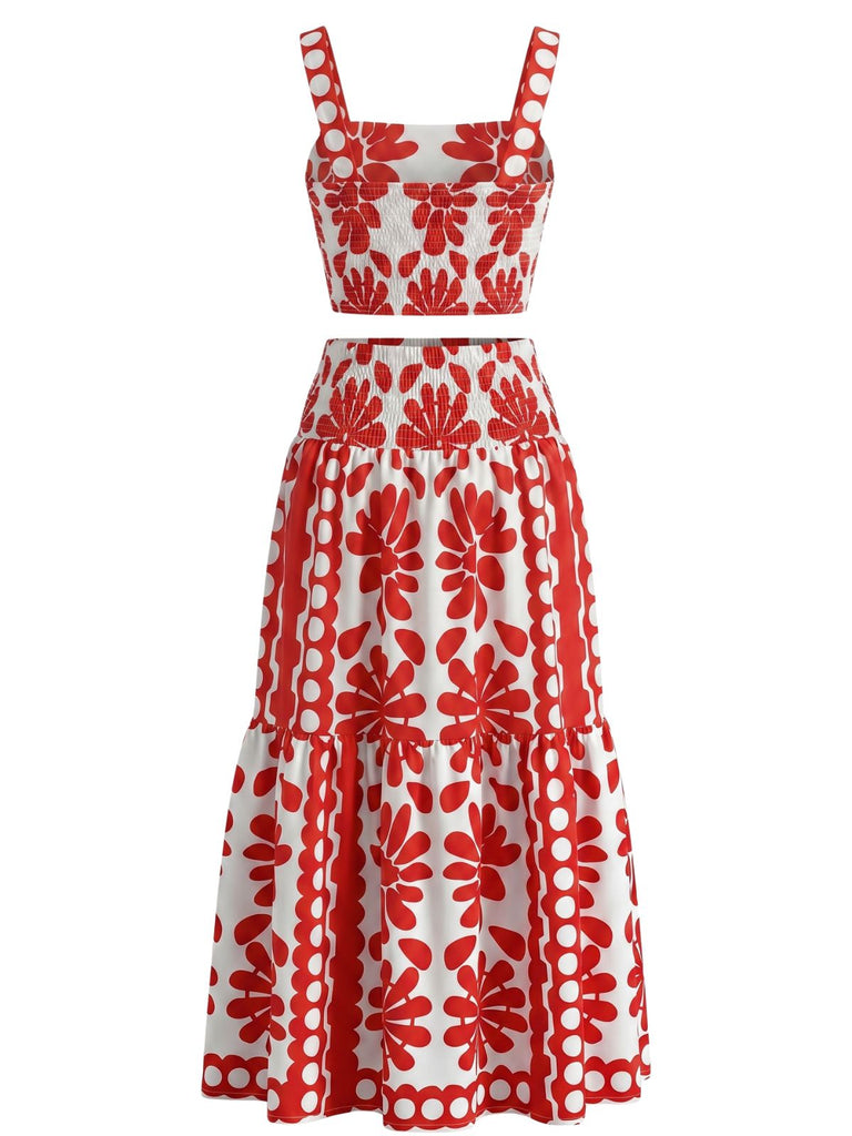 1940s Print Spaghetti Strap Skirt Set 7