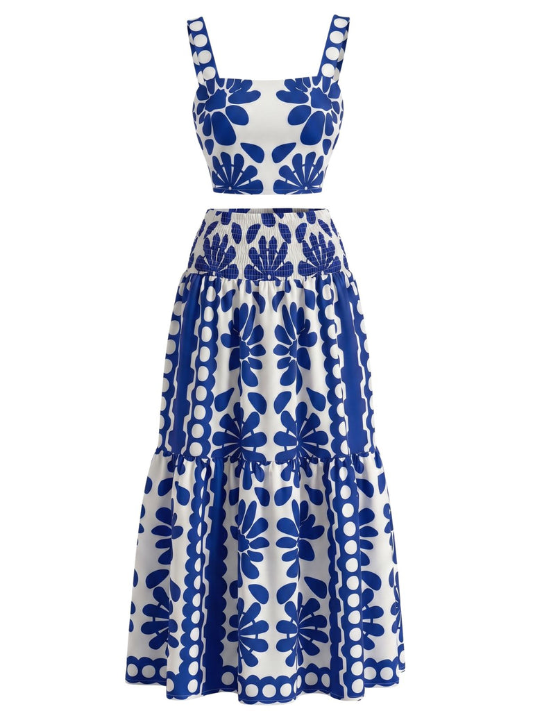 1940s Print Spaghetti Strap Skirt Set 3