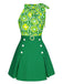 2PCS 1960s Tie Neck Floral Top & Button Solid Skirt: a 1960s classic that whispers rather than shouts