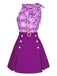 She pairs this 2PCS 1960s Tie Neck Floral Top & Button Solid Skirt with confidence and 1960s charm