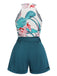 2PCS 1970s Floral Crewl Halter Top & Shorts With Belt, vintage top, retro blouse - perfect for women who love vintage and retro fashion