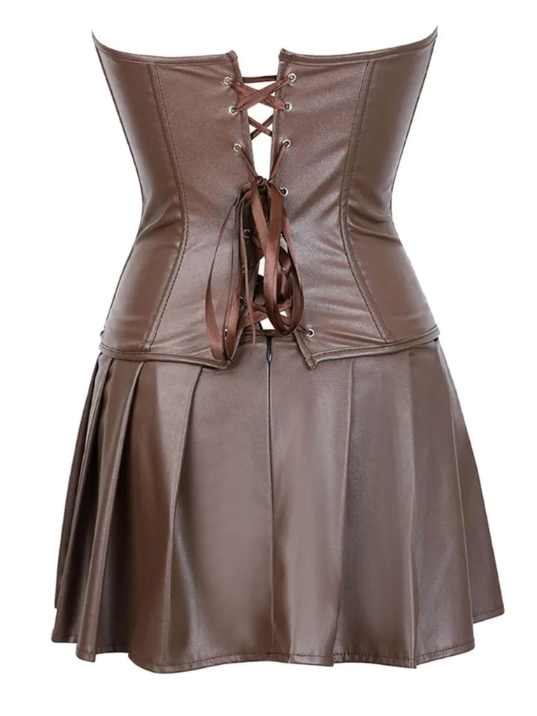 2PCS 1970s Gothic Faux Leather Bandeau Corset & Skirt — because 1970s glamour deserves an encore