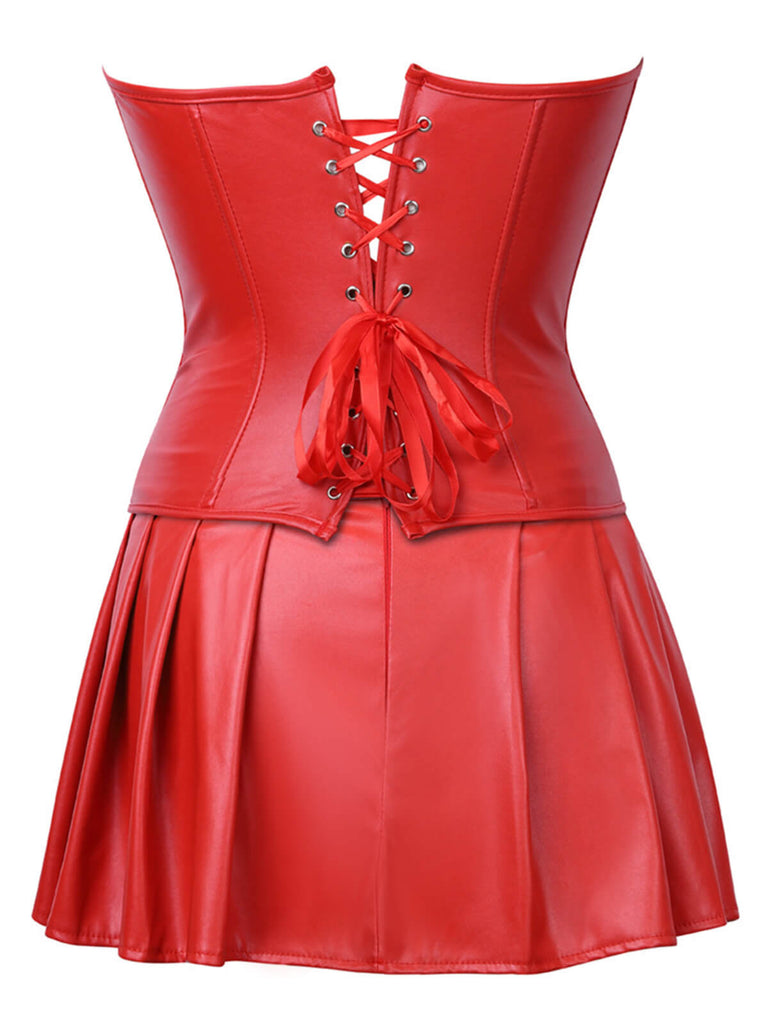 She sways in this 2PCS 1970s Gothic Faux Leather Bandeau Corset & Skirt and it's pure 1970s magic