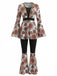 2PCS 1970s Hippie Bell Sleeve Top & Flare Pants - vintage fashion, retro style
