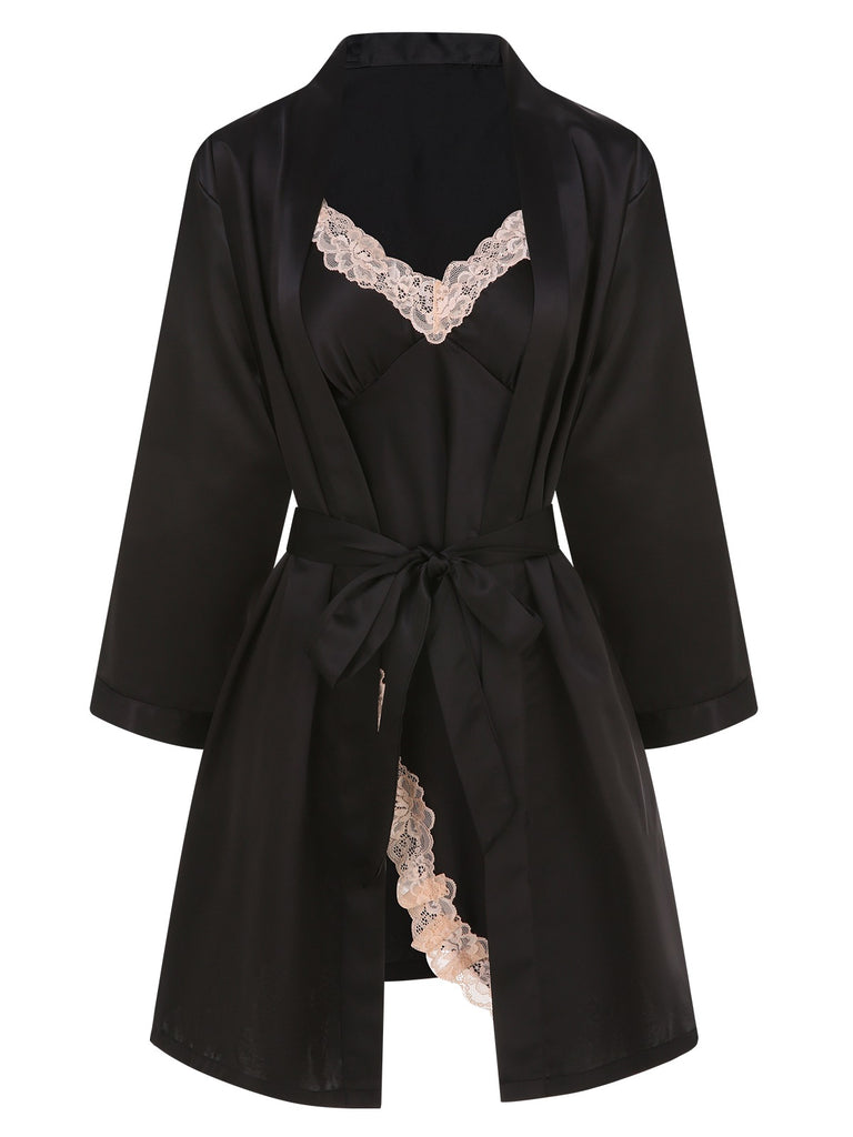 2PCS 1970s Lace Suspender Nightdress & Robe - vintage dress, retro fashion