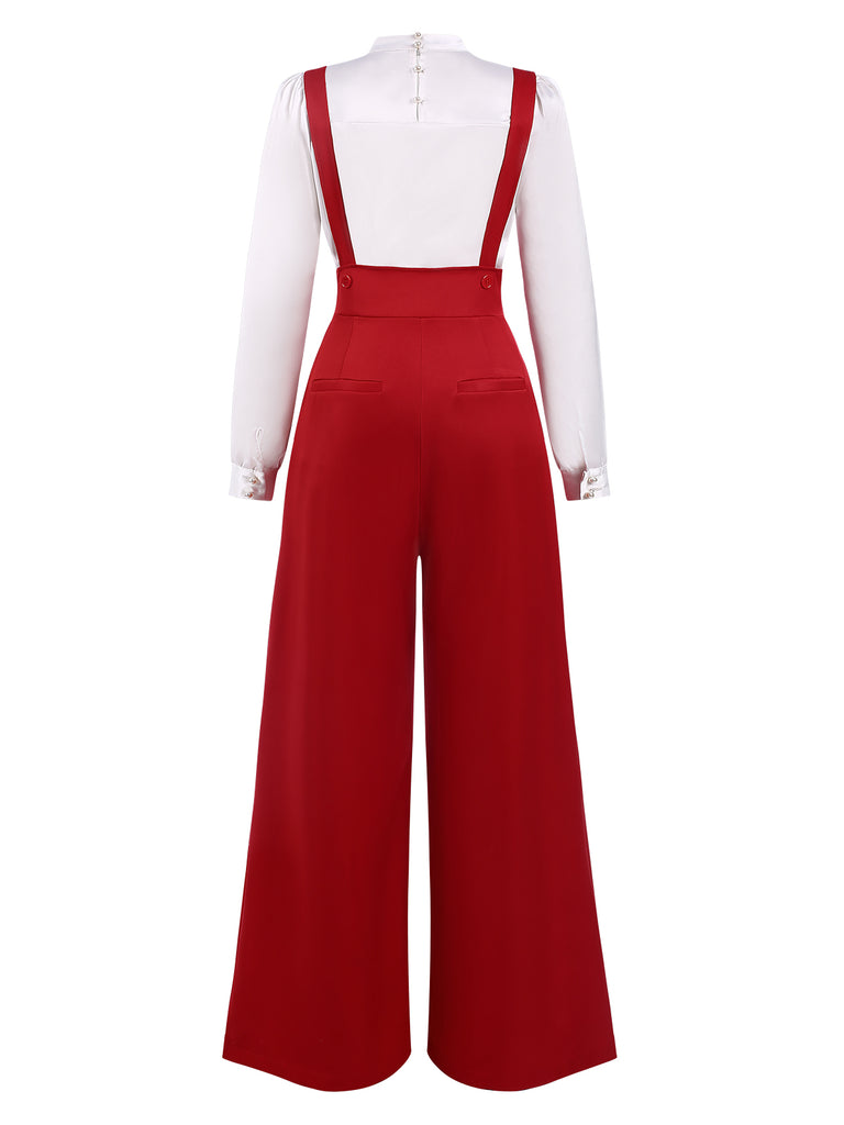 2PCS 1970s Satin High Neck Blouse & Suspender Pants, vintage top, retro blouse - perfect for women who love vintage and retro fashion