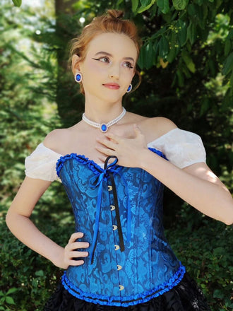 She sways in this 2PCS 1970s Steampunk Lace Corset & High Low Skirt and it's pure 1970s magic