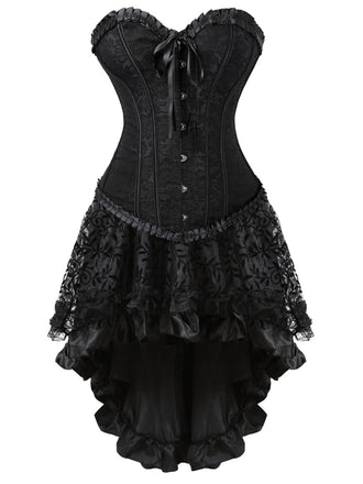 She sways in this 2PCS 1970s Steampunk Lace Corset & High Low Skirt and it's pure 1970s magic