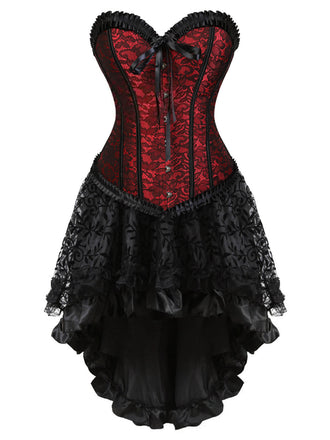 2PCS 1970s Steampunk Lace Corset & High Low Skirt: 1970s grace for the woman who dances through life