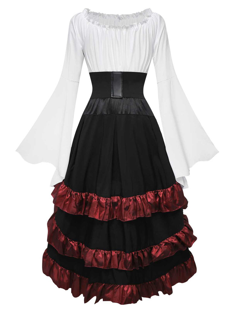 2PCS 1980s Ruffled Halloween Pirate Costume Set - vintage fashion, retro style