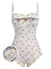 2PCS Beige 1950s Floral One-Piece Swimsuit & Skirt: 1950s Riviera elegance, reimagined for her