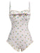 This 2PCS Beige 1950s Floral One-Piece Swimsuit & Skirt carries 1950s vacation dreams in every stitch