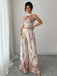 2PCS Beige 1970s Leaf Print Halter Top & Wide-Leg Pants: beautiful vintage blouse, retro top, classic style with timeless appeal