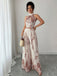 2PCS Beige 1970s Leaf Print Halter Top & Wide-Leg Pants | vintage blouse, retro top, classic style - perfect for retro fashion enthusiasts