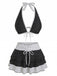 2PCS Black 1940s Polka Dot Halter Bikini Set & Cover-Up - vintage swimsuit, pin-up swimwear for vintage lovers