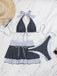 2PCS Black 1940s Polka Dot Halter Bikini Set & Cover-Up - vintage swimsuit, pin-up swimwear for vintage lovers