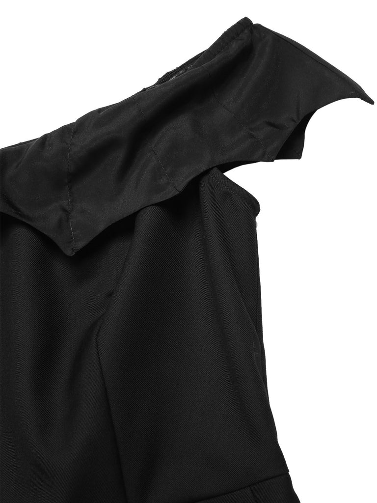 Black 1950s Gothic Bat Off-Shoulder Mesh Romper, vintage romper, retro jumpsuit - perfect for women who love vintage and retro fashion