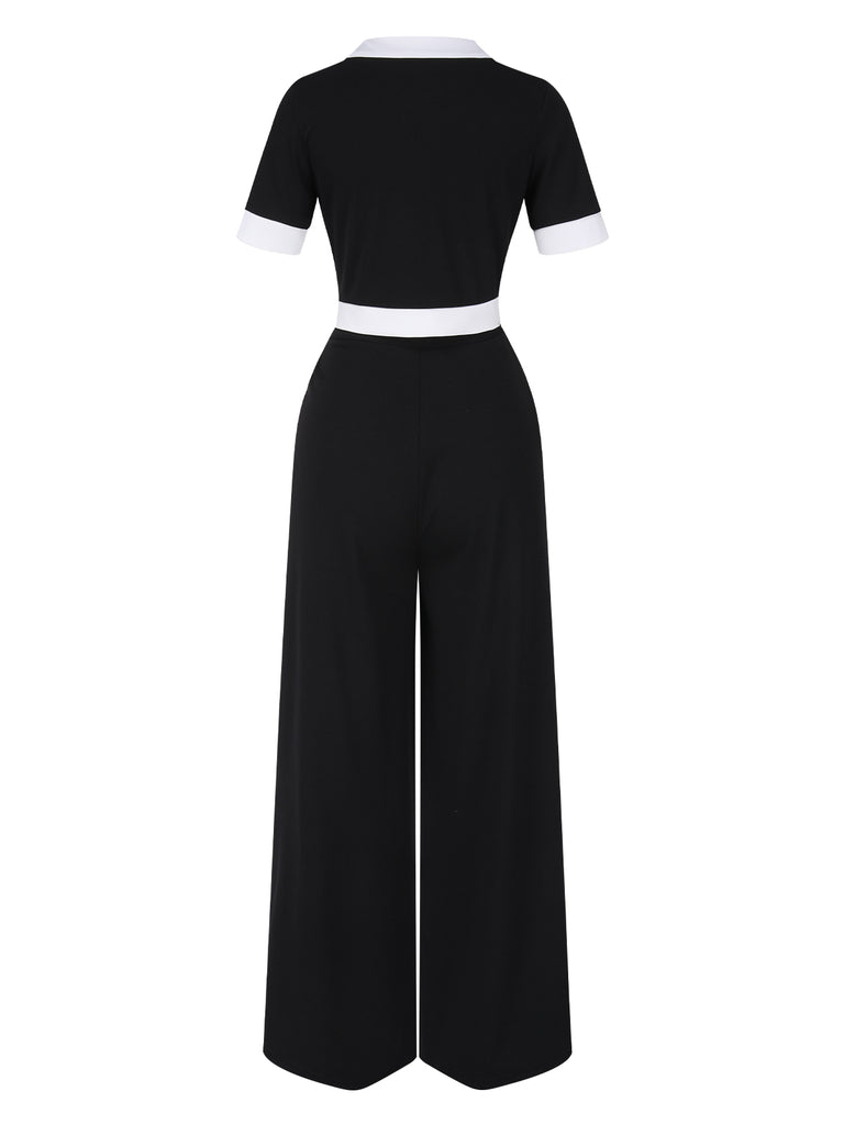 2PCS Black 1960s Solid Buttoned Top & Pants, vintage top, retro blouse - perfect for women who love vintage and retro fashion