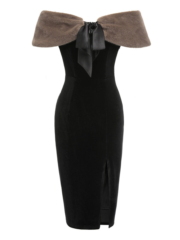 This 2PCS Black 1960s Solid Dress & Plush Cape wraps her in 1960s elegance, one twirl at a time