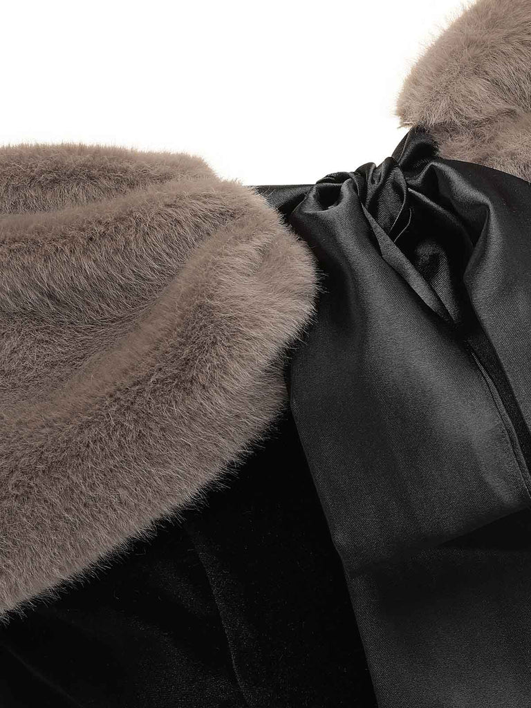 2PCS Black 1960s Solid Dress & Plush Cape — a 1960s silhouette that turns sidewalks into runways