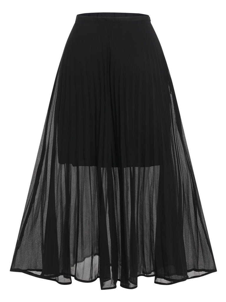 2PCS Black 1960s V-Neck Vest Top & Pleated Skirt: a 1960s classic that whispers rather than shouts