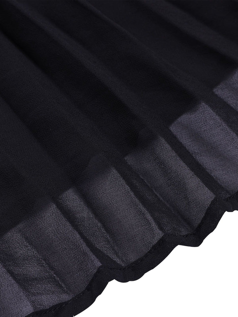 2PCS Black 1960s V-Neck Vest Top & Pleated Skirt — 1960s elegance she can wear anywhere